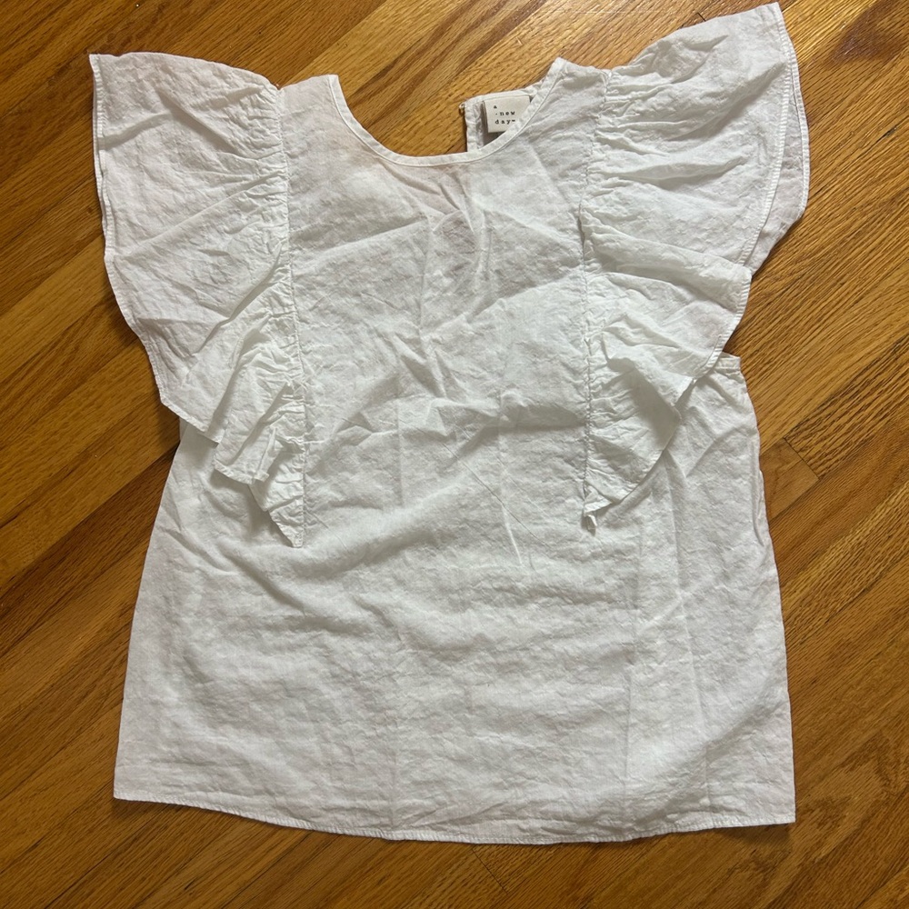 A New Day Cotton Flowing White Flutter Sleeve Blouse